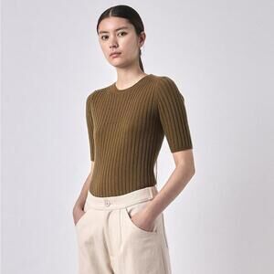 7115 BY SZEKI - MOLLY RIBBED KNIT SHORT-SLEEVES  MERINO WOOL